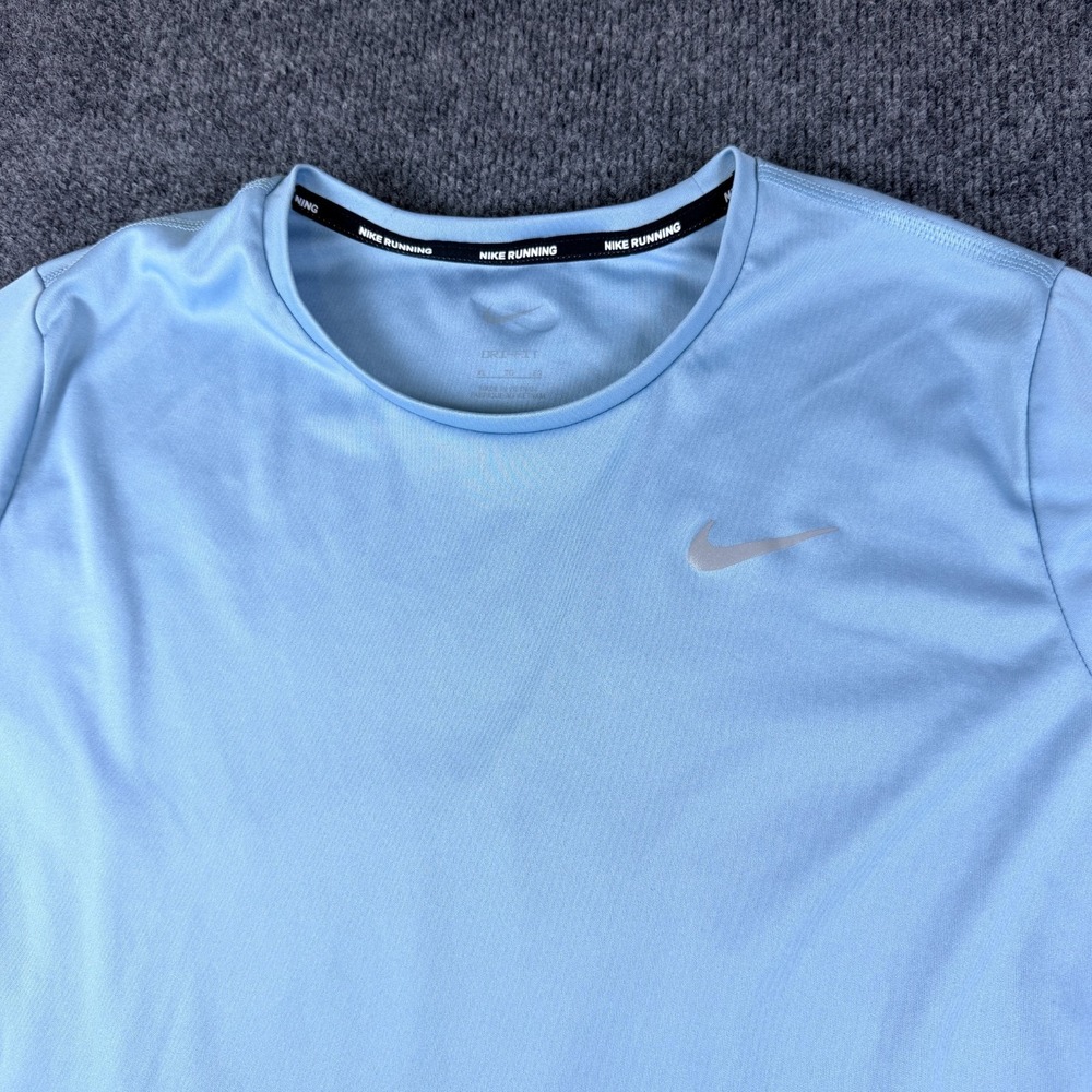 Nike Dri-FIT Miler‎ Running T-Shirt Womens XL Blue Logo Mesh Lined High Low Hem - Picture 2 of 11